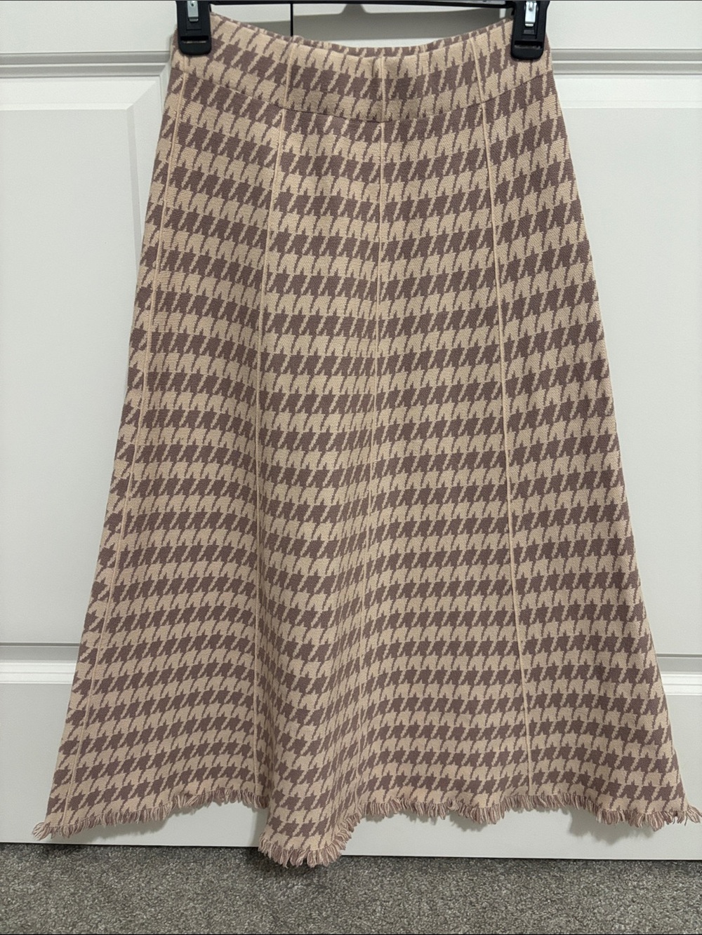 Pink Houndstooth A-Line Midi Skirt